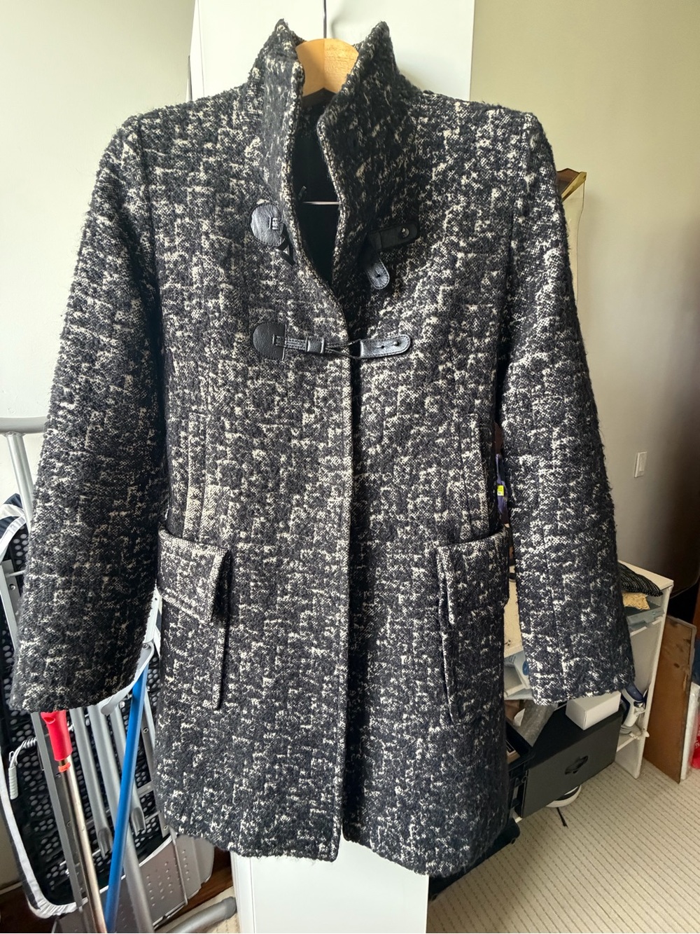 Cinzia Rocca Icons Black and Cream Tweed Toggle Pea Coat